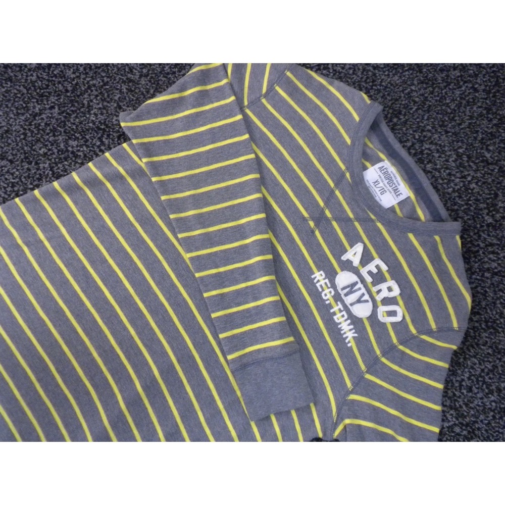 Aeropostale T-shirt Mens XL Gray Thermal Knit Striped Aero‎ NY 1987 Applique Y2K